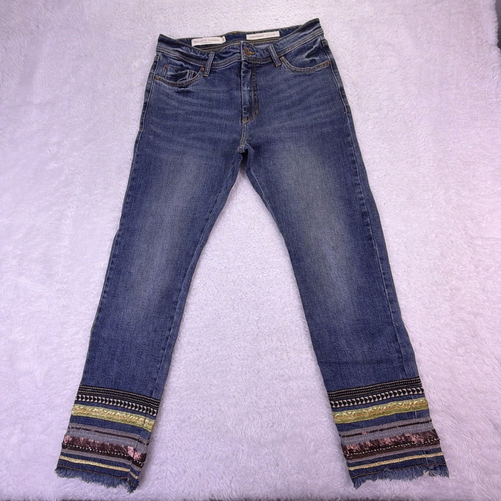 Anthropologie Pilcro & The Letterpress Jeans Embroidered Fringe Boho Slim 28